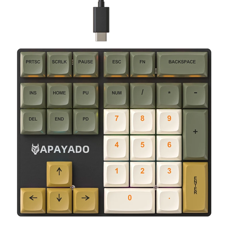 Apayado  k33 mekanisk numerisk tastatur med blå skaft, mini 33- -tasters pbt-tastehetter og livlige rgb-lys, skreddersydd for regnskap: Kamel / Blå bryter