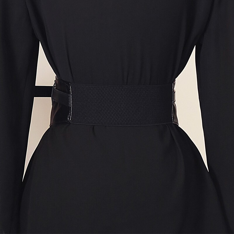 Kvinder bred pu elastiske bælter slank korset sort imiteret læder kjole talje bælte cummerbund bælte pin spænde bælter