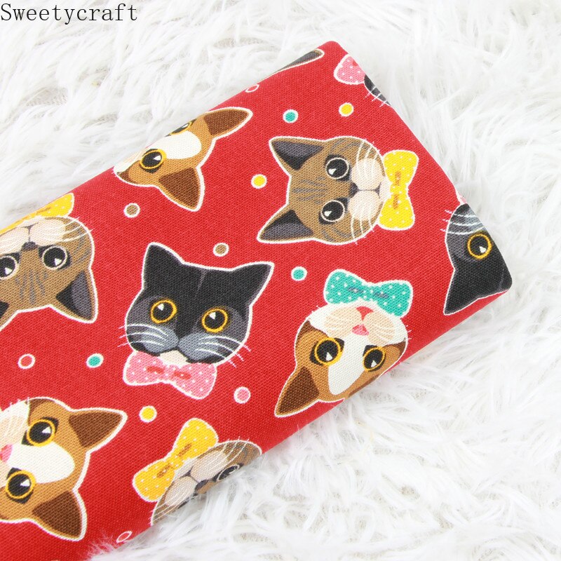 Tela gruesa de algodón de 110x45cm de yarda, Tela con estampado de lazo de gato Animal, bolsa de costura hecha a mano, Material de mosaico, accesorios para el hogar, textil