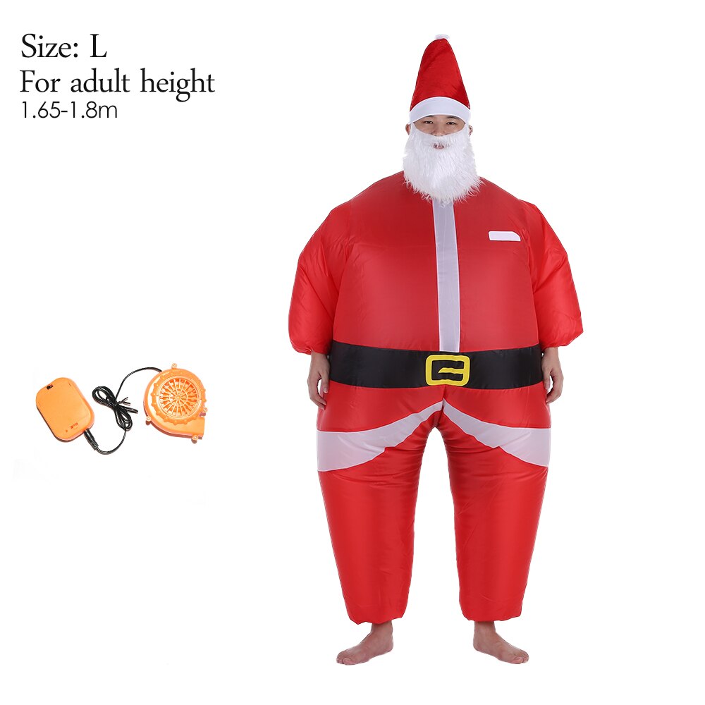 Opblaasbaar kerstman kostuum jumpsuit met luchtventilator, opblaasbaar kerstpak, kerstfeestjurk, opblaasbaar kostuum