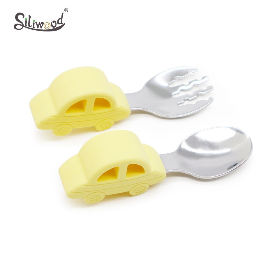 Vauvan astiat silikonilautanen imutarjotin liukueste minimatto taapero astiasto lasten astiasto lasten vauvanruokien syöttökulho: Keltainen haarukka lusikka