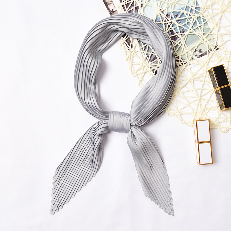 Plain Women Square Silk Scarf Skinny Ribbon Head Neck Small Pleated Hair Tie Band Kerchief Satin Foulard Scarves: Color 4