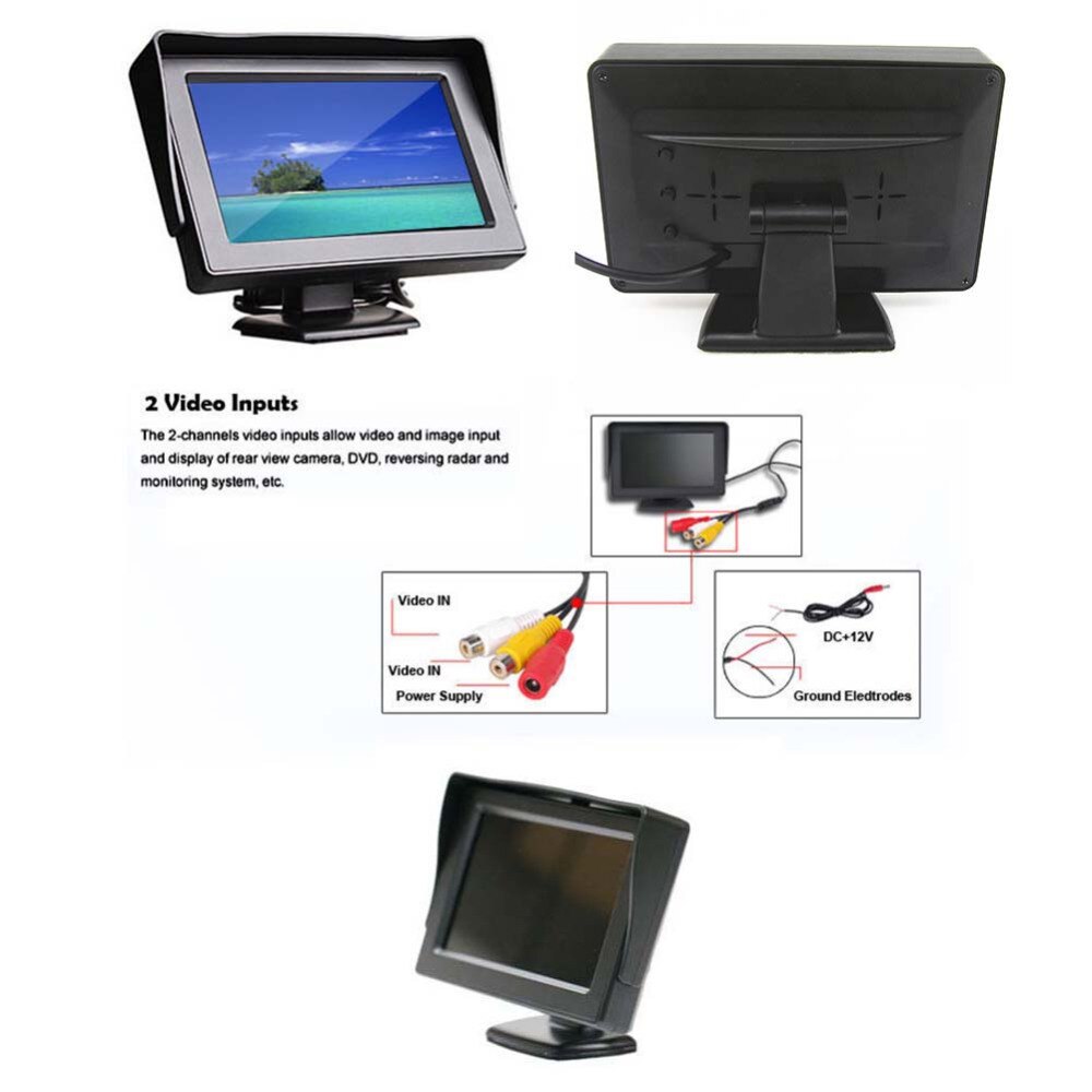 Car Monitor 4.3 Inch Foldable Reverse Rearview Parking System TFT LCD Monitor for Car Parking Safely