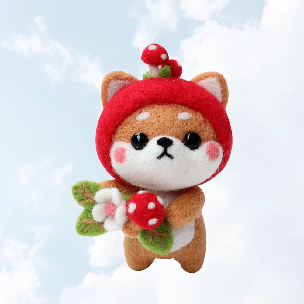 Kit de fieltro de lana para niños y adultos, Kit de aguja para manualidades de felpa de perro de dibujos animados, suministros de fieltro, manualidades de manualidades para el hogar, (Akita): Red
