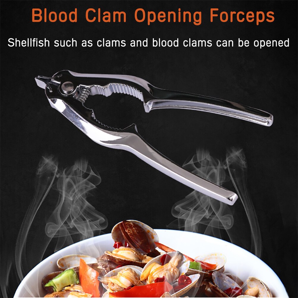 2 in 1 Crab Clamps Scallop Opener Metal Scallop Shell Opener with Spring Clam Pliers Crab Clamps Scallop Tool Kitchen Accessory