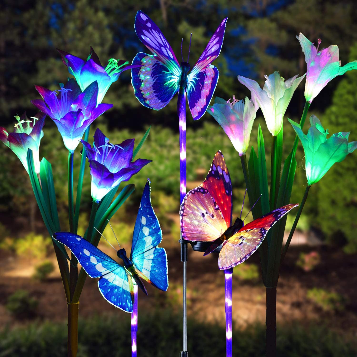 Vandtæt soldrevet sommerfugl liljer farverigt landskabsbelysning til hegn græsplæne have jul dekorativt lys