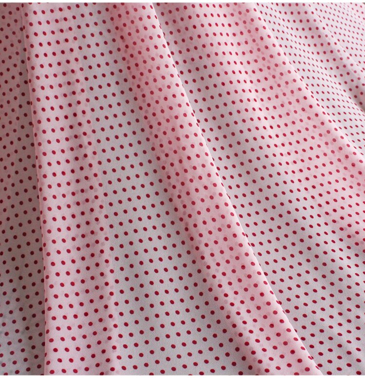 50*145cm Light Pink Polka Dot Small Dot Printed High Twist Chiffon Fabric Dress Shirt Women's Handmade DIY Fabric