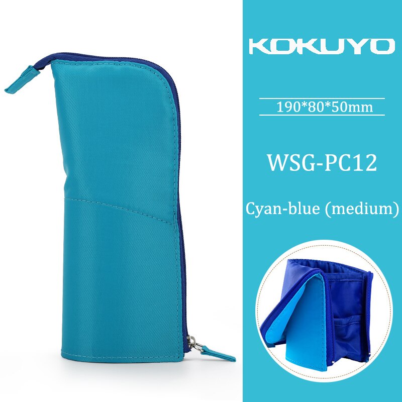 KOKUYO Multifunctional Pencil Bag Large Capacity Deformable Stationery Bag Storage Can Be Vertical Pen Holder: M cyan-blue