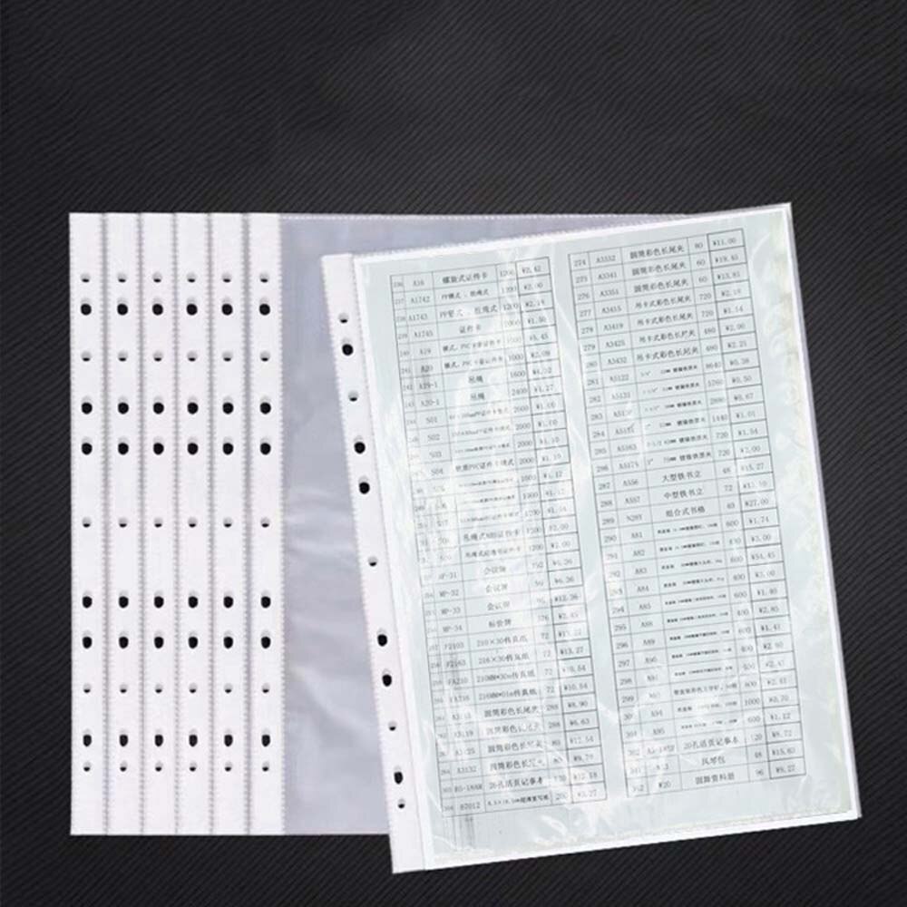 100Pcs A4 Duidelijke Bestand Foler Plastic Geslagen Zakken Mappen Filing Dunne 11 Gaten Losbladige Kantoor Documenten Vel Protectors