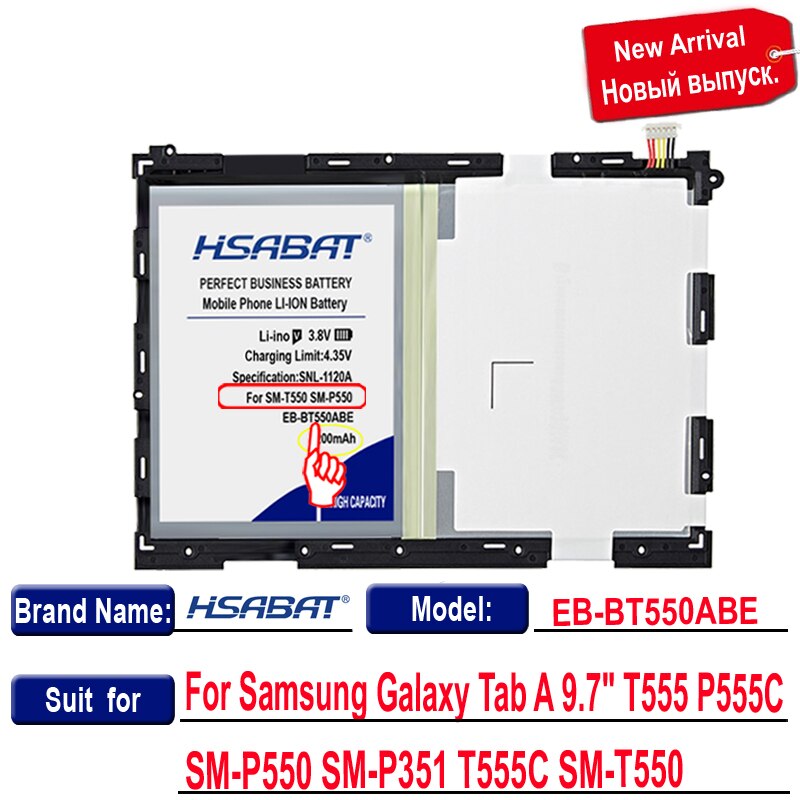 HSABAT 9300mAh EB-BT550ABE High Capacity Battery for Samsung Galaxy Tab A 9.7&quot; SM-P550 T555 SM-P351 P555C T555C SM-T550