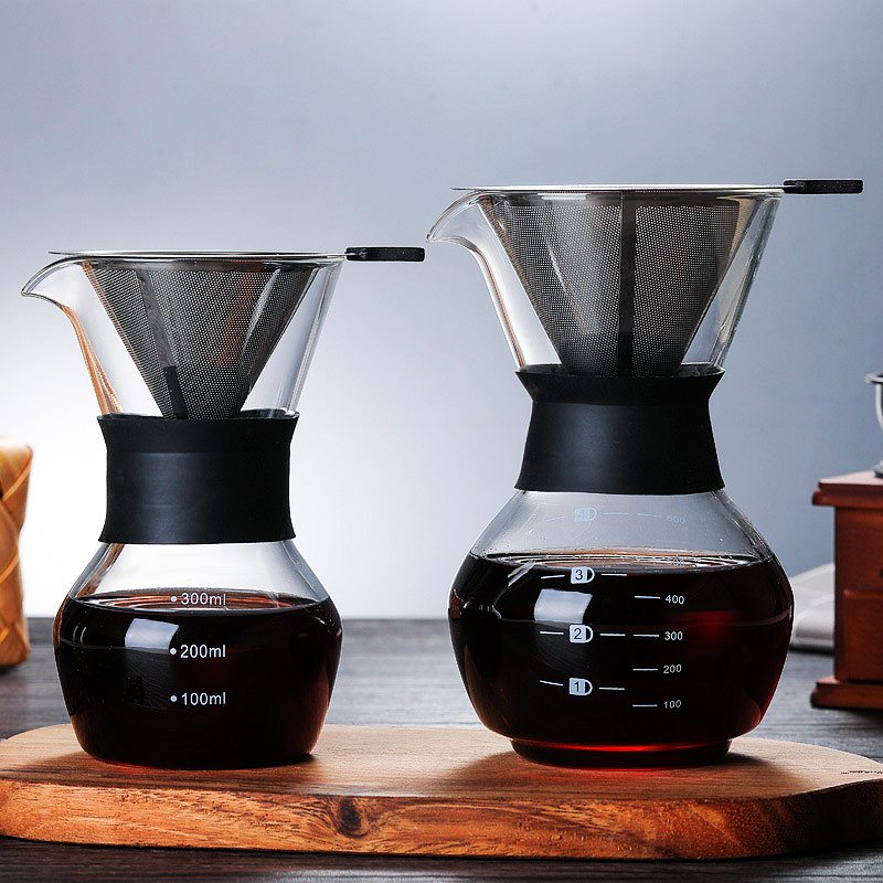 Kaffekanna med 600ml glas med filter i rostfritt stål, droppbryggning, bryggare, kaffekanna, droppare, barista, häll över kaffebryggaren