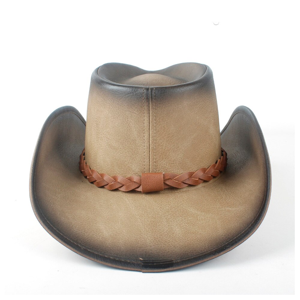 Retro Unisex Western Cowboy Wide Brim Hat With Punk Band Leather Sombrero Cowgirl Hat