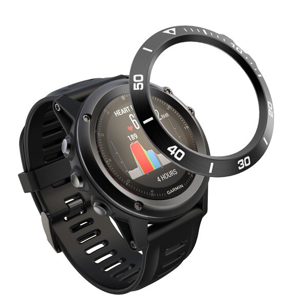 Styling sport smart klocka band skyddande tillbehör ersättning för garmin fenix 3 rostfritt stål ring ring i metall: Svart vit