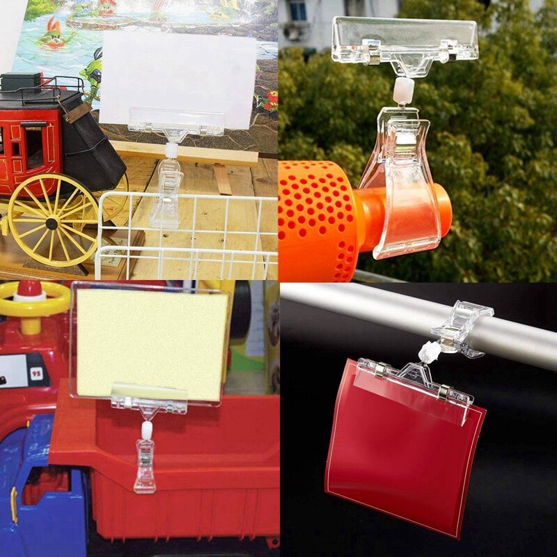 25 Pack Plastic Merchandise Sign Clip Rotatable Clip-on Holder Display Clip Holder Stand Price Display Holders,Clear