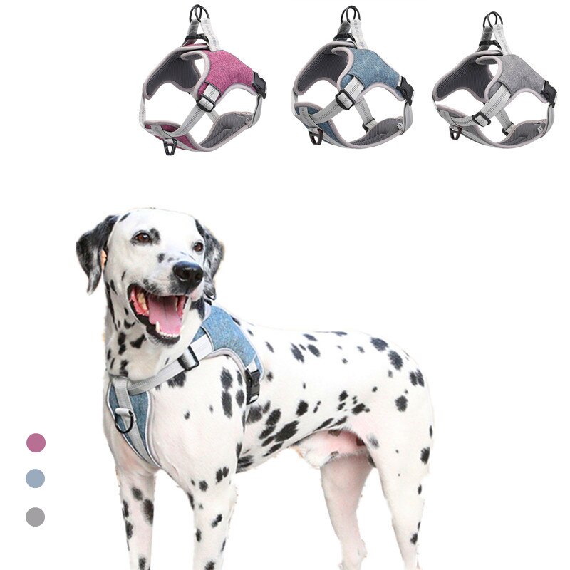 Reflective Nylon Dog Harness Vest Adjustable Outdoor Breathable Protective Pet Harness All Weather Service Puppy Dog Vest S-2XL