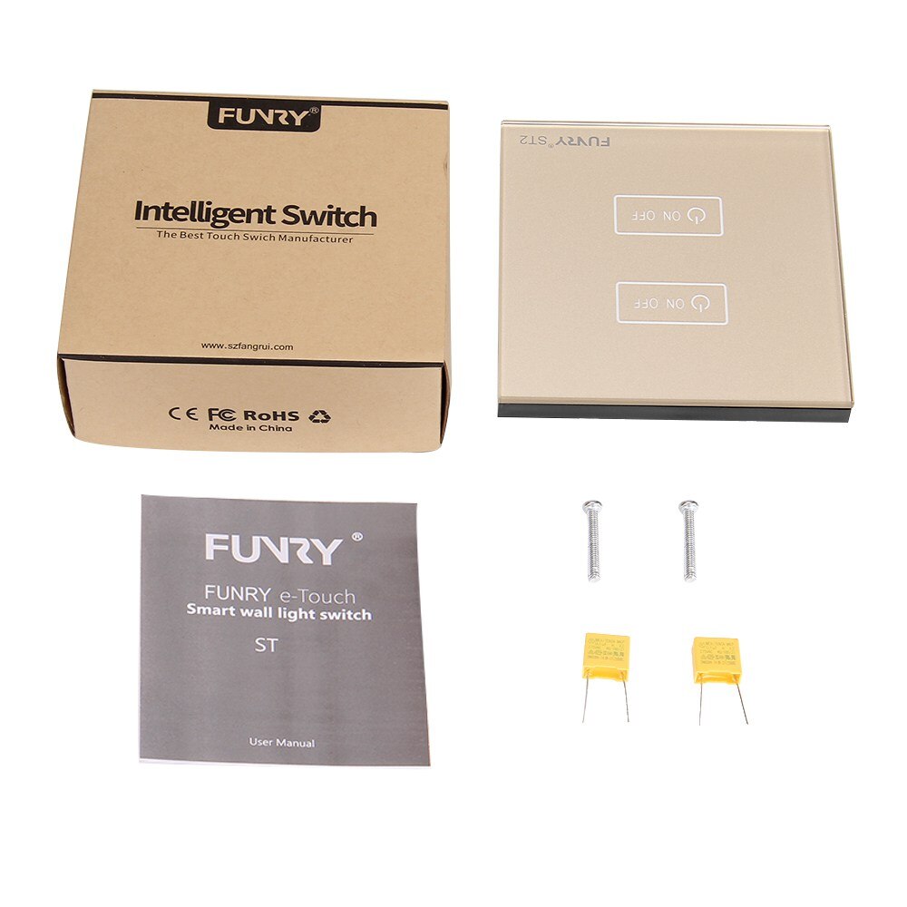 EU standard Touch Switch Light Control Sensor Switch Luxury Wall Switch Panel ST2 2 Gang 170-240V Crystal Tempered Glass