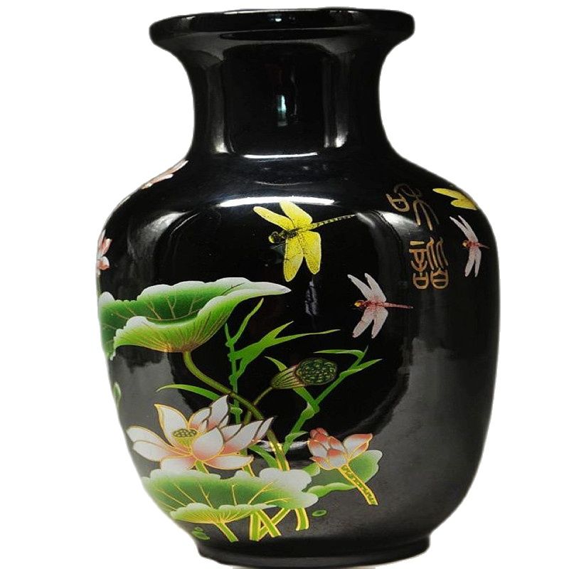 Chinese Black And Porcelain Old Hand Painted Lotus Vase