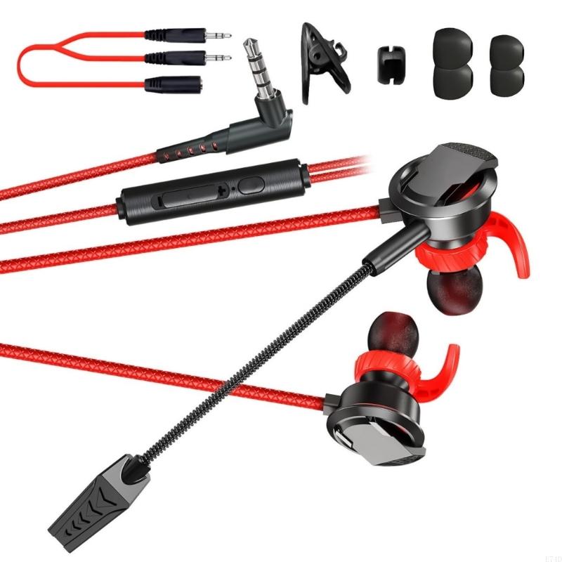 E74D In Ear Earphones eSports Earbud Build-in Noise Cancelling Microphone for Game 3.5mm Cable Controlled Earpiece