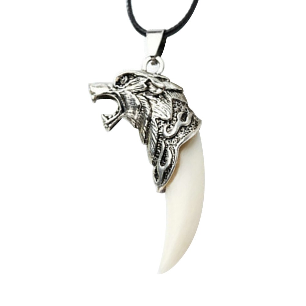 Nova moda antigo masculino colar tribal esculpido lobo fang dente pingente falso couro corda colares para homem: Default Title