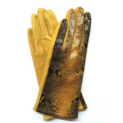 Gants à écran tactile pour femmes | Hiver, motif de serpent en Faux cuir d'animal, gant de conduite, daim velours épais, gant léopard H87: H87 Yellow