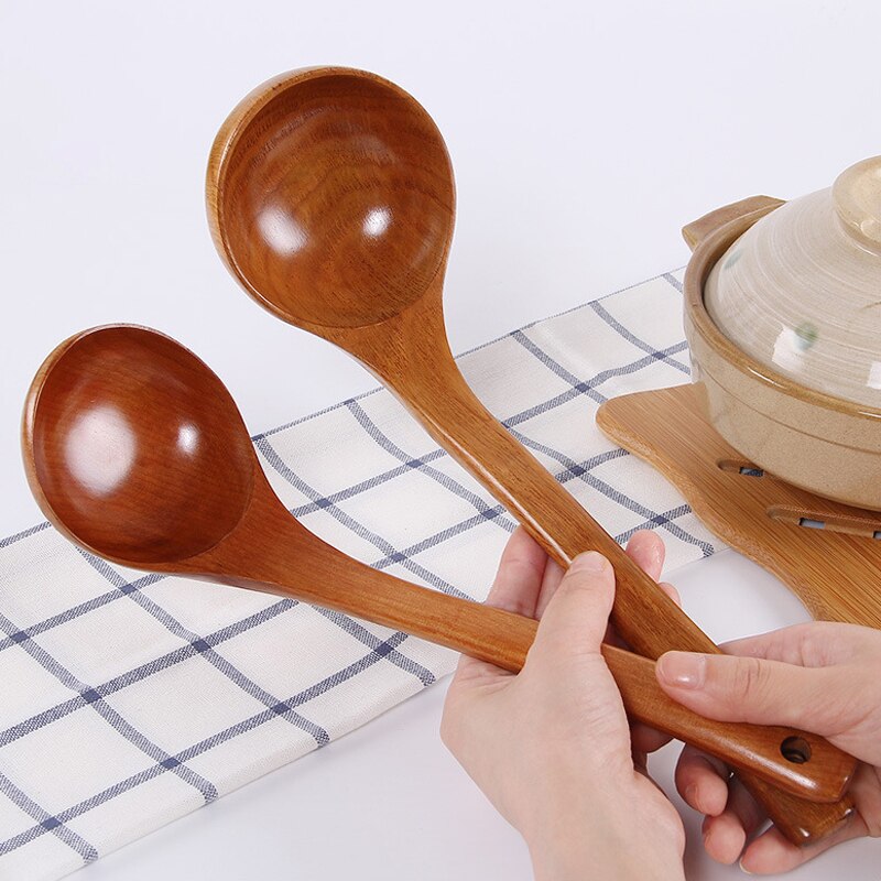Træ service japansk stil suppe ske lang håndtag pot ske ske nonsticktablespoons speciel træske til køkken