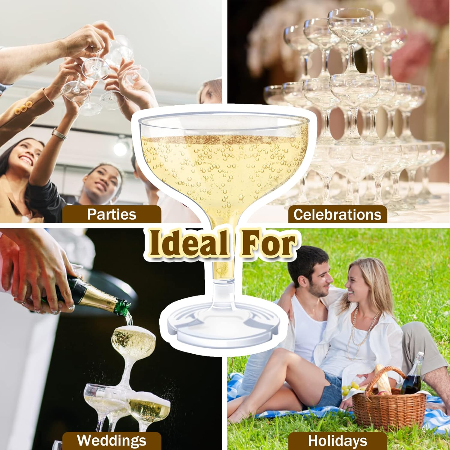 20PCS Wedding Champagne Flutes Tower Acrylic Champagne Coupe Glasses Engagement Party Decorations Plastic Martini Glasses 5oz