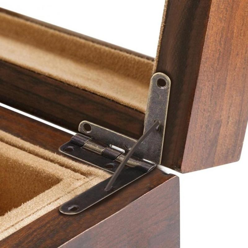 Bisagra de resorte de soporte angular, bisagras de armario de 90 grados de doble orificio para joyas antiguas, 4 Uds.