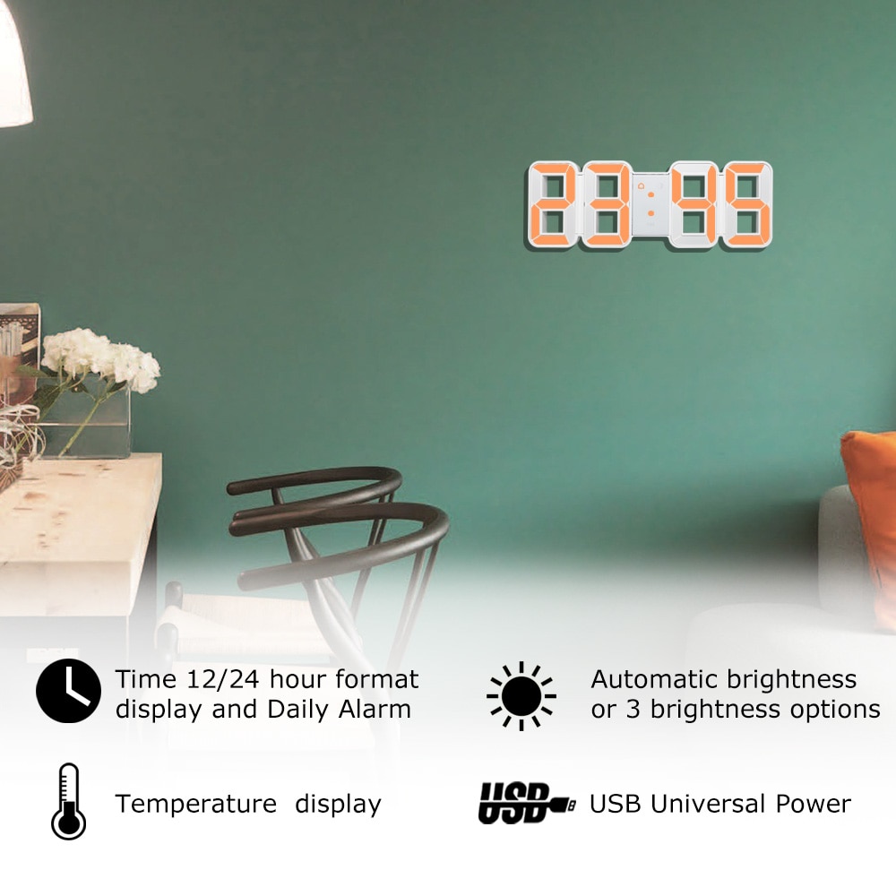 Digitale Wandklok 3D Led Grote Tijd Kalender Temperatuur Desk Tafel Modern Digitale Tafel Klok Achtergrondverlichting Home Klokken