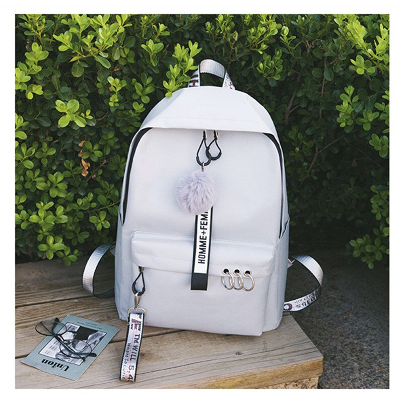 Dames canvas rugzak tiener schattige haarbal lint studenten schooltas meisjes grote capaciteit schouder reistas  b82: B82- grijs