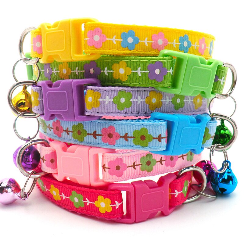 Collier réglable pour chien et chat, imprimé de fleurs, avec cloche, boucle de sécurité universelle, accessoire pour animaux de compagnie, nouveauté