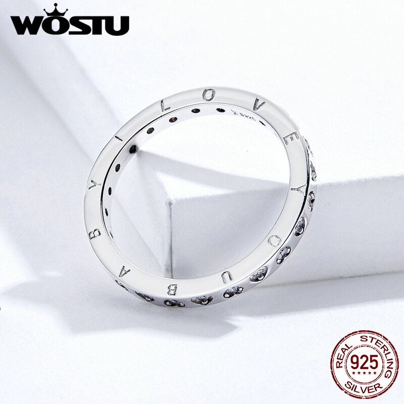 WOSTU Echt 925 Sterling Silber Modische Ringe Helle Zirkon Herz Hochzeit Ring Finger Für Frauen Original Schmuck CQR633