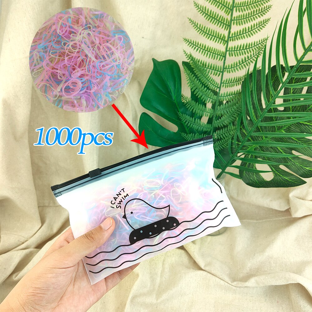 1000pcs/pack Transparent Hair Elastic Rope Rubber Band for Women Girls Bind Tie Ponytail Holder Accessories Hair Styling Tools: 1239-B-1