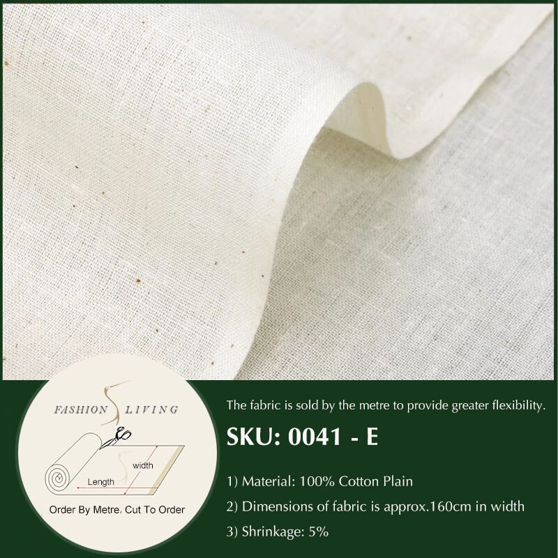 Vintage Solid Cotton Lining Fabric Plain White Cotton Fabric Texture Cotton Polyester Blend Fabric By the meter: E (160cm Wide Plain)