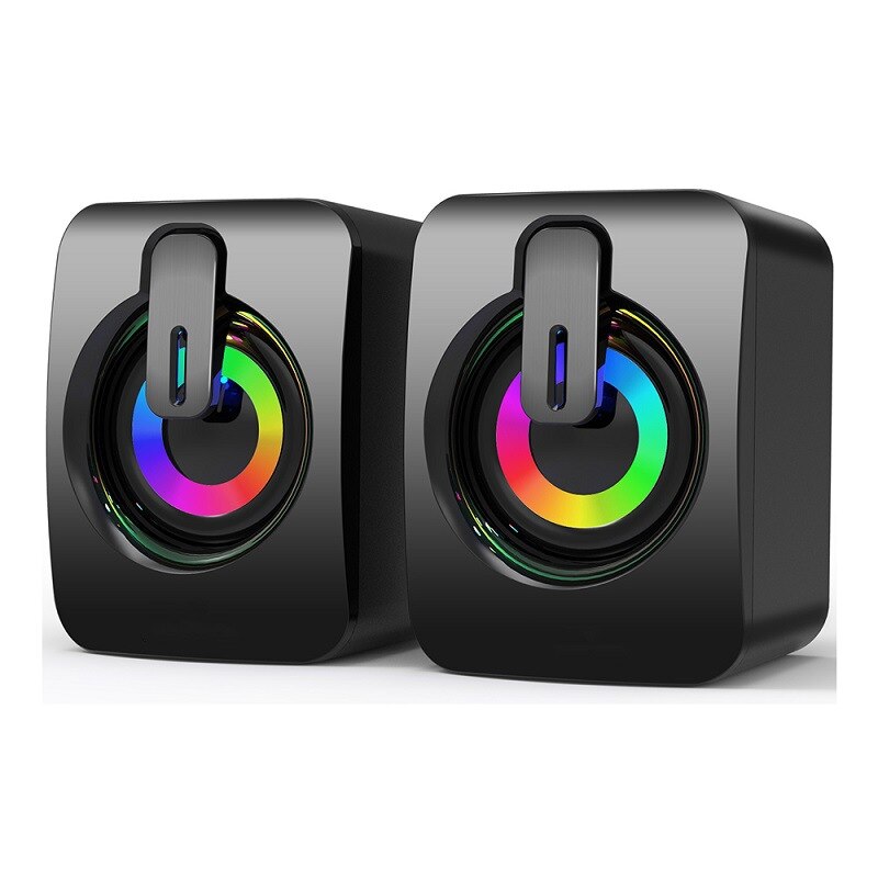 Computerhøjttalere hifi stereo mikrofon lyd pc-højttaler usb kablet højttaler med led-lys til stationære computere pc bærbar computer: Sort