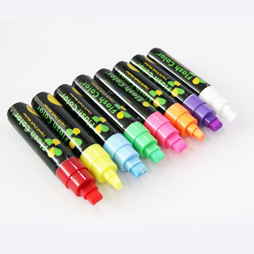 Flashcolor-rotuladores de tiza líquida de neón, 10mm, para tablero de escritura LED, plumas de escritura con efecto neón, 1 unids/lote, 8 colores