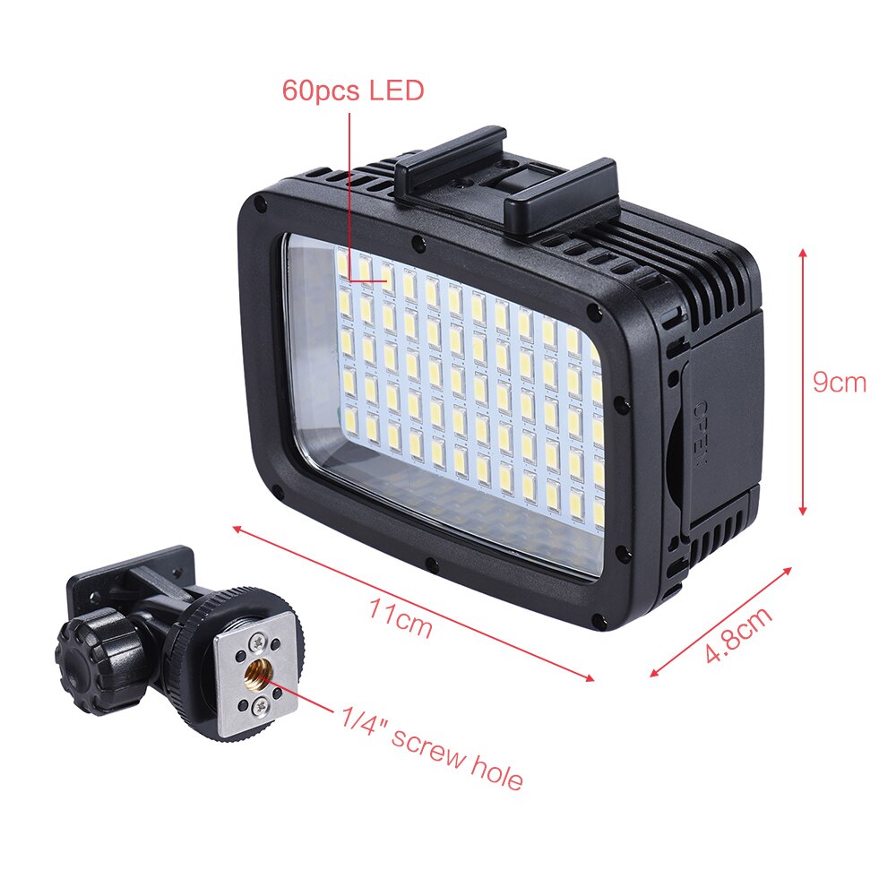 Andoer 12W 3 Mode 5500K Fill-in LED Light Lamp Diving 40m 2pcs 2000mAh Battery Mounting Base 3 Filter for GoPro Hero Xiaomi Yi