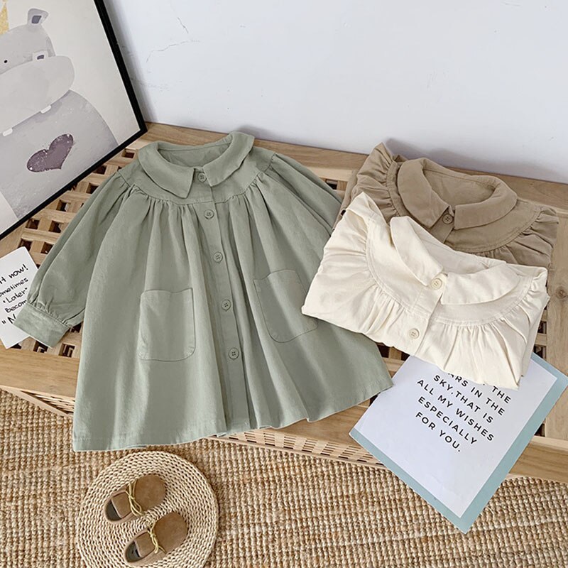 Children's Jacket Spring and Autumn Cotton Loose Pleated Foreign Style Korean Style Top Solid Color Girls Jacket