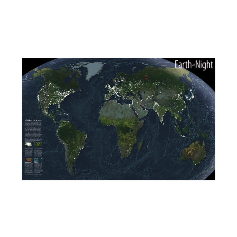 World Atlases Maps 225*150cm World Map Earth at night 2004 Wall Sticker Posters and Prints for Room Office School supplies