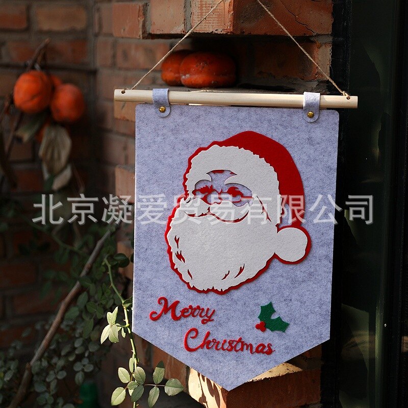 Christmas Year Wall Decoration Flag Felt Cloth Deer Santa Claus Felt Cloth Hanging Decoration