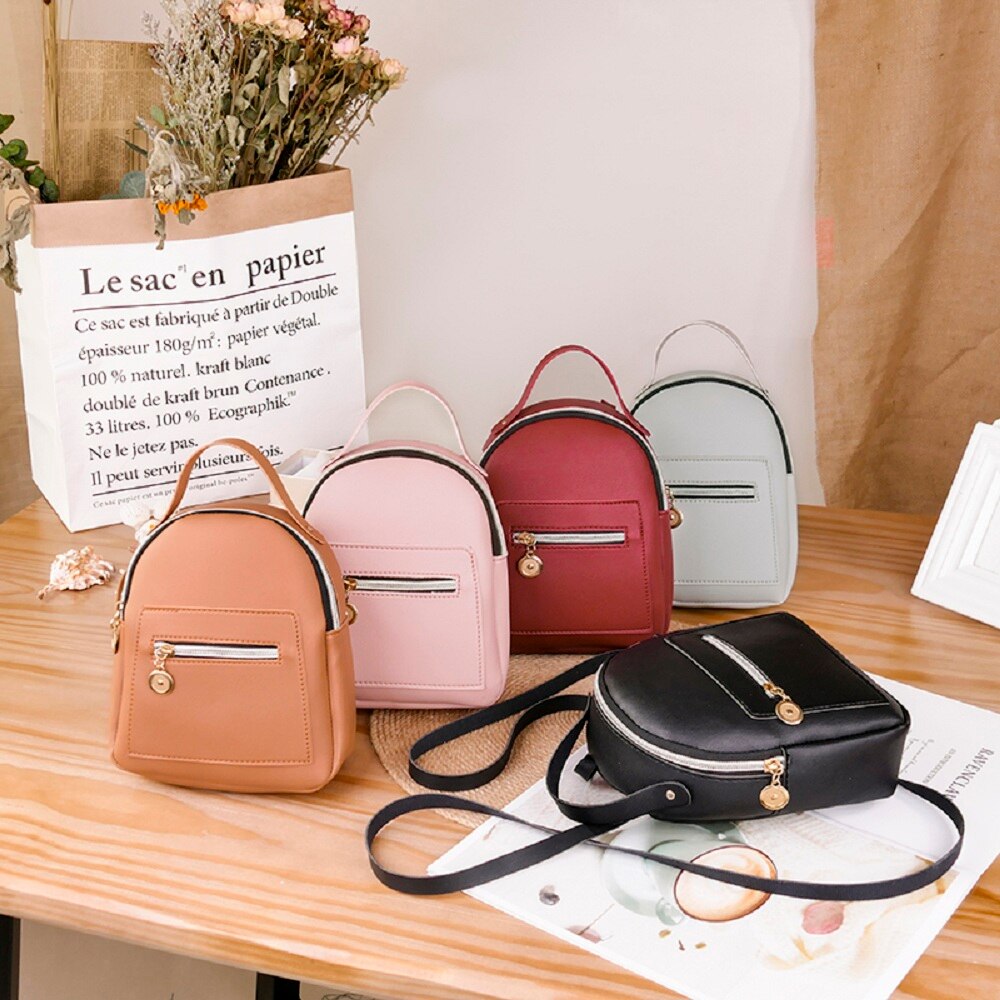 Women Mini Backpack PU Leather Shoulder Bag Teenage Girls Kids Multi-Function Small Bagpack Female Ladies School Backpack
