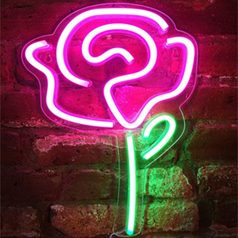 Letrero de neón con luz Led de flor rosa para decoración de pared, lámpara de neón colgante para el hogar, habitación, vacaciones de Navidad, boda, señal: Default Title