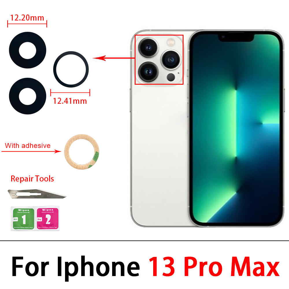 2Pcs，Rear Back Camera Glass Lens For IPhone 15 14 Plus 13 12 mini 11 Pro Max Camera Glass With Glue Adhesive Sticker Repair Tool: green