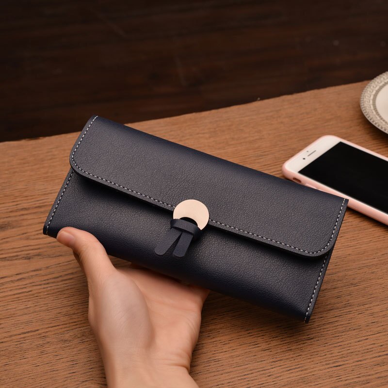 Lange kvinder punge pu læder dame pung og pung dame fest clutch kvindelig kortholder: Mørkeblå