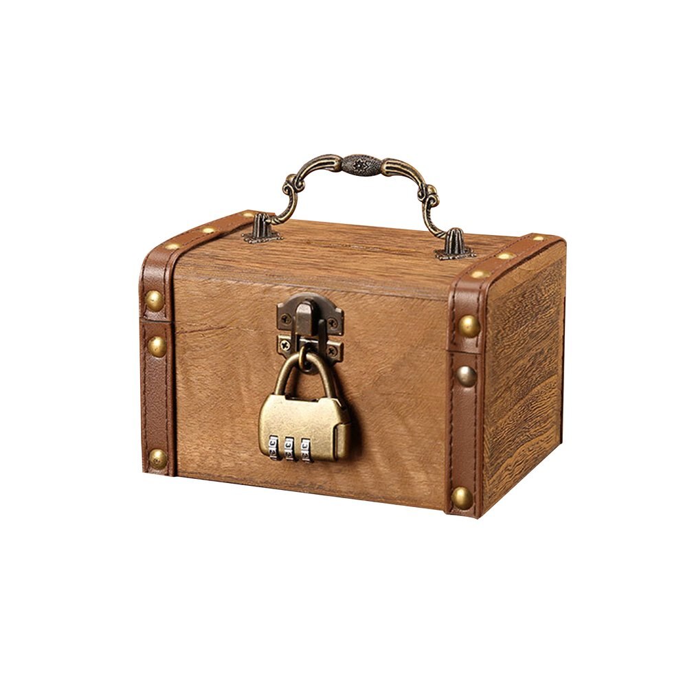 Household Small Safe Deposit Box Child Little Girl Wooden Piggy Bank Retro Desktop Storage Box: M paulownia password