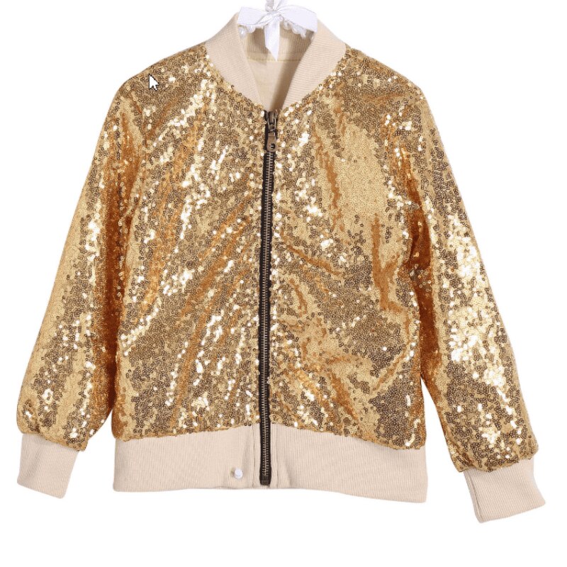 Veste à manches longues en coton pour filles, manteau solide et brillant, vêtements d'extérieur pour enfants, printemps-automne: goldensequins / 6T