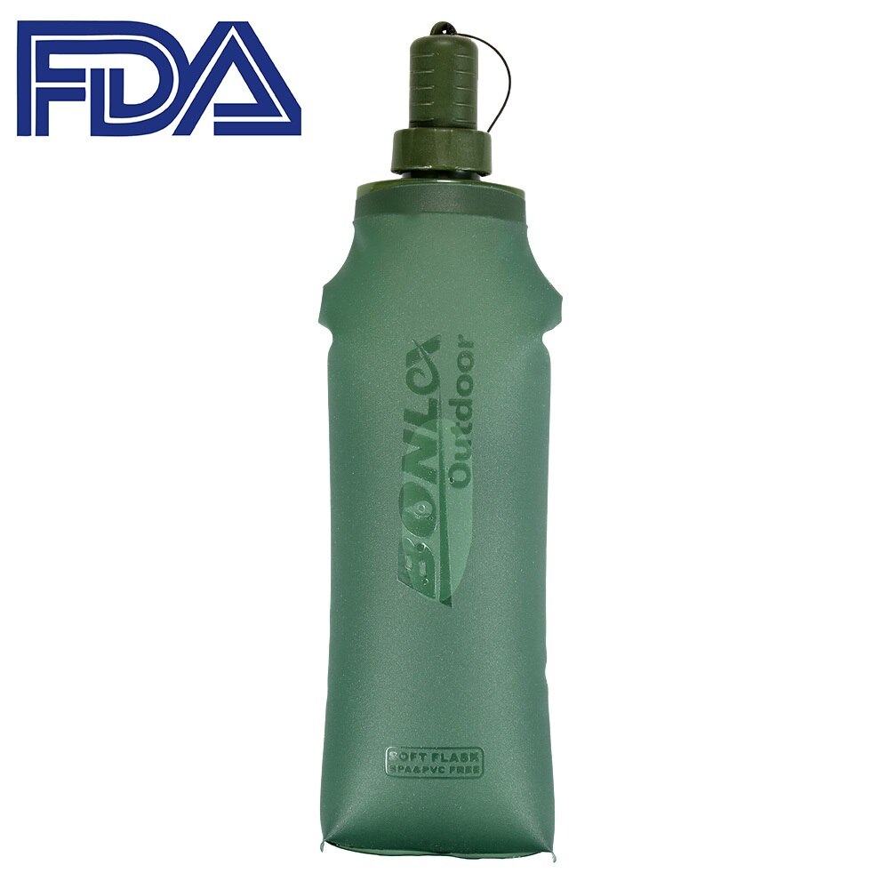 250ml 500ml sport waterfles waterzak tpu opvouwbare zachte fles hardlopen kamperen wandelen fiets waterzak opvouwbare drinkfles: Donkergroen 500ml