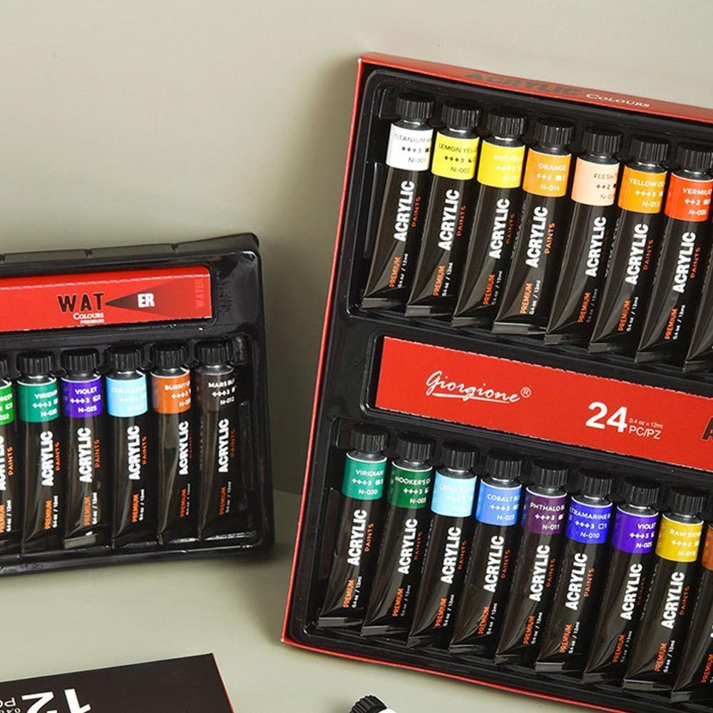 24 Colors 12ml Tube Waterproof Acrylic Paint Set Suitable Art Stationery Painting For Fabric Painted Student Supplies Hand V7F8