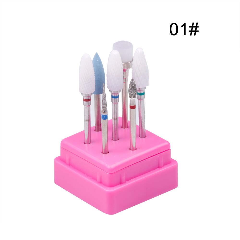 Professionele Elektrische Nagel Boor Machine Draagbare Pedicure 6 Bits Frezen Uv Led Koud Polish Remover Nail Art Manicure Tool: 7pcs  01