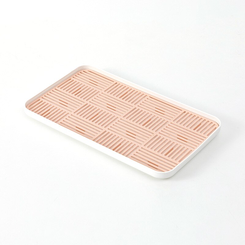 Kitchen Storage Drain Tray,Bottle Cup Bowl Cutlery Dish Drainer,Dish Drying Rack,Sponge Holder,Countertop Kitchen Sink Organizer: pink L