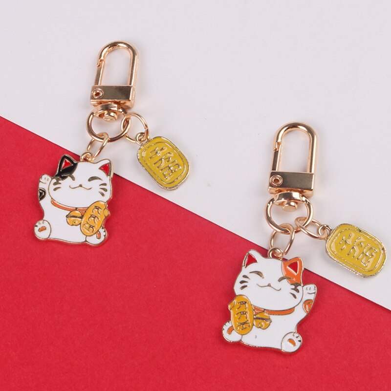 Lucky Cat Key Chain Couple Decoration Keychain School Keyring Key Chain Stainless Steel Mother Father Kids Keyring
